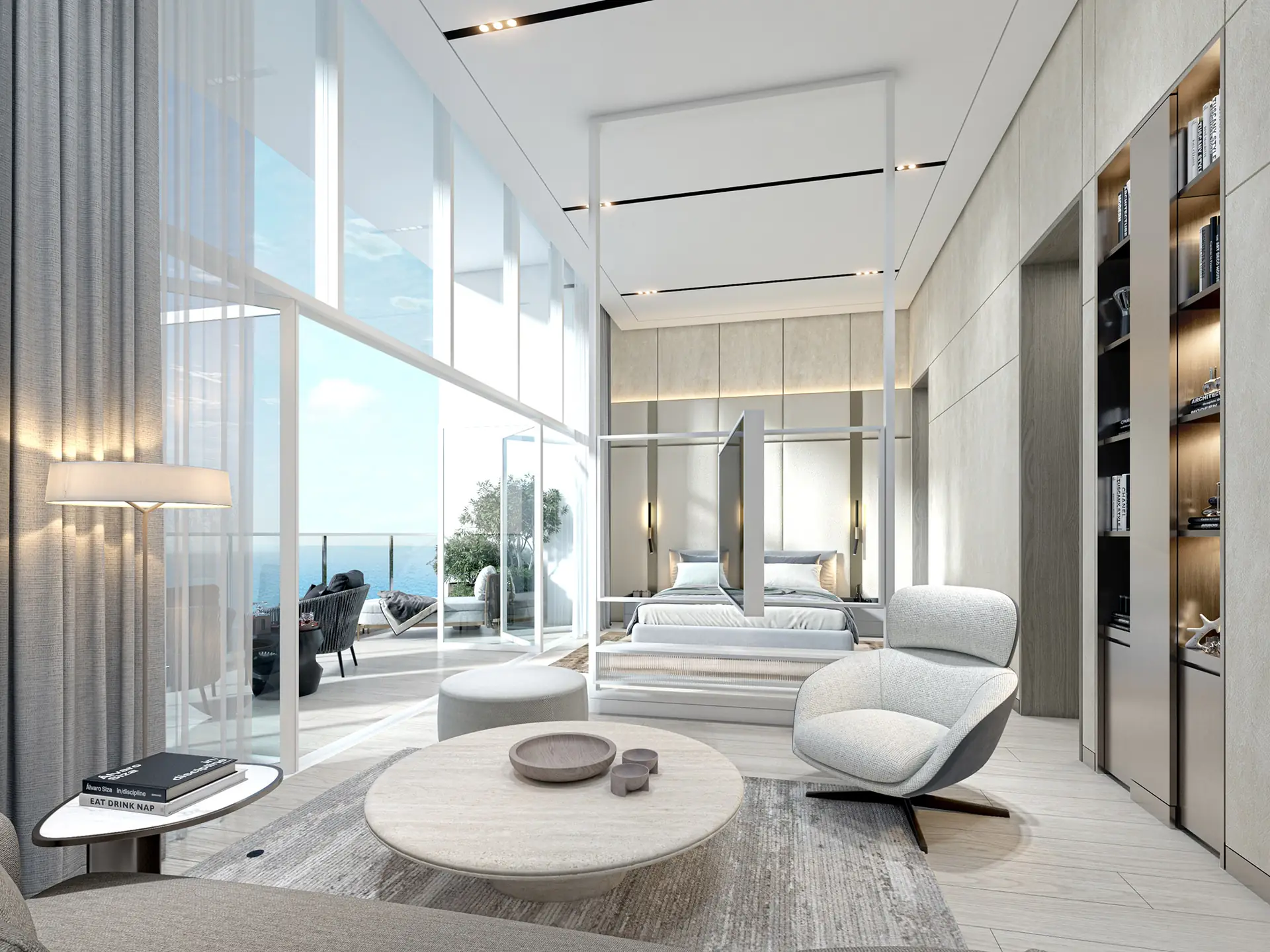 Cape Hayat – double-height living area with bedroom and sea views