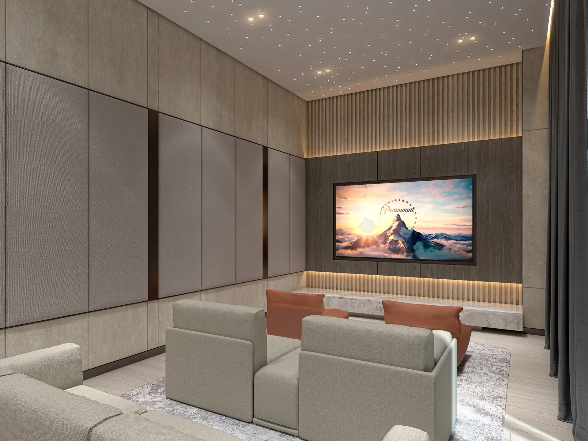 Cape Hayat – private cinema room with lounge seating and a large screen
